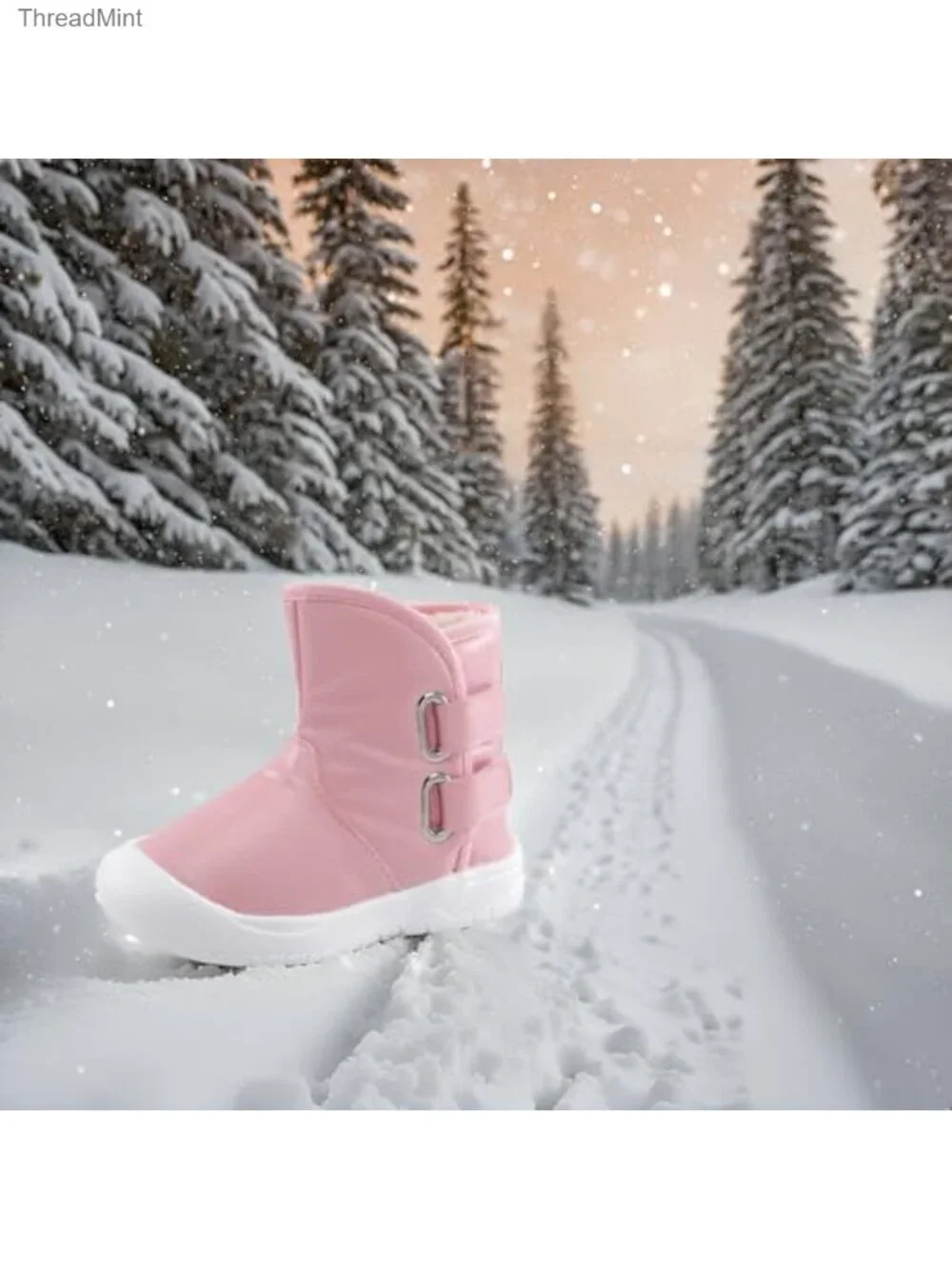 Toddler Girls Waterproof Snow Boots Faux Fur Lining Hook Loop Anti-Slip